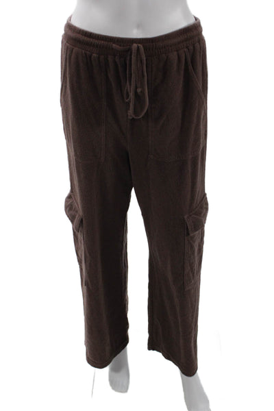 NIA Unisex Brown Cargo Sweatpants Drawstring Cotton Blend Army Size M