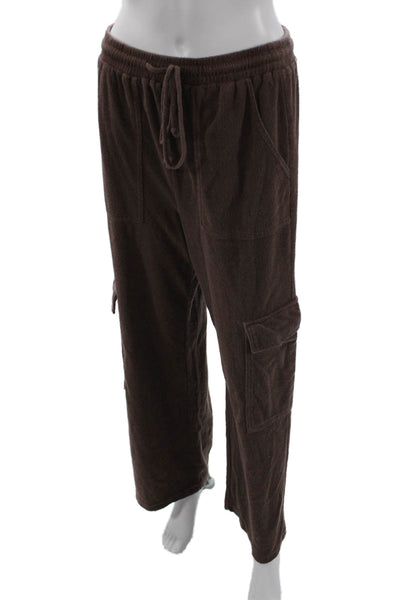 NIA Unisex Brown Cargo Sweatpants Drawstring Cotton Blend Army Size M