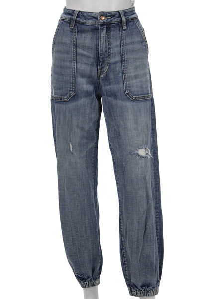 Driftwood Womens Blue Boyfriend Tapered Mid-Rise Jeans Size 27