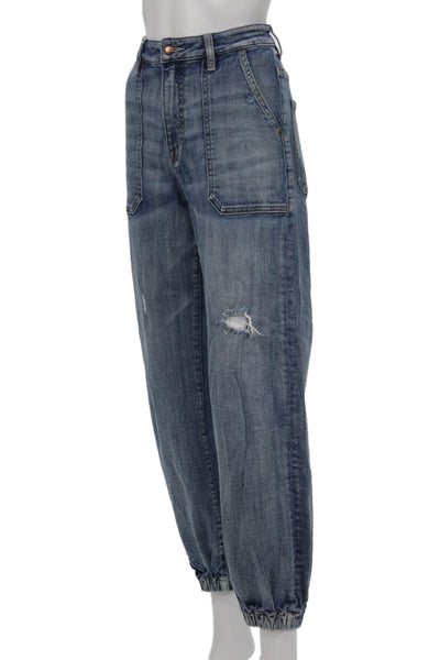 Driftwood Womens Blue Boyfriend Tapered Mid-Rise Jeans Size 27