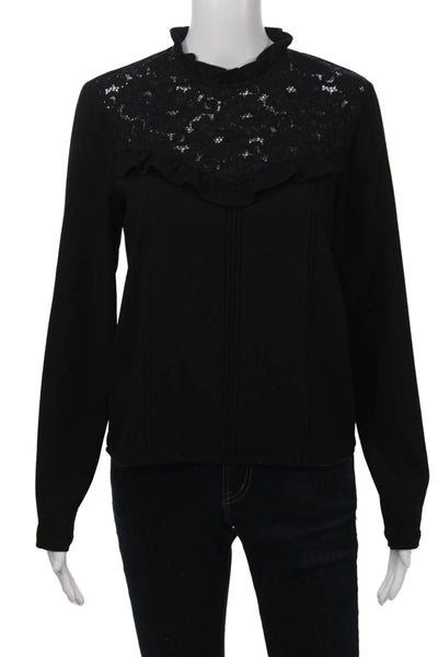 Zara Woman Women High Neck Black Button Blouse Long Sleeve Polyester Size M