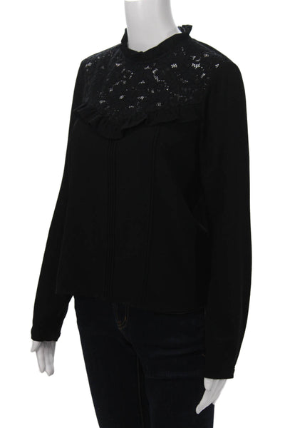 Zara Woman Women High Neck Black Button Blouse Long Sleeve Polyester Size M
