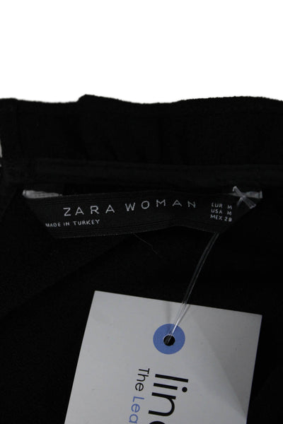 Zara Woman Women High Neck Black Button Blouse Long Sleeve Polyester Size M