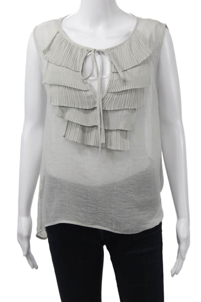 BCBGMAXAZRIA Womens Boho Gray Sleeveless Blouse Tie Neck Size M