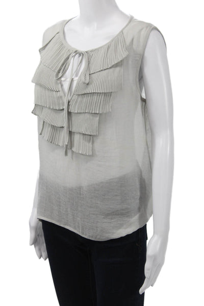 BCBGMAXAZRIA Womens Boho Gray Sleeveless Blouse Tie Neck Size M