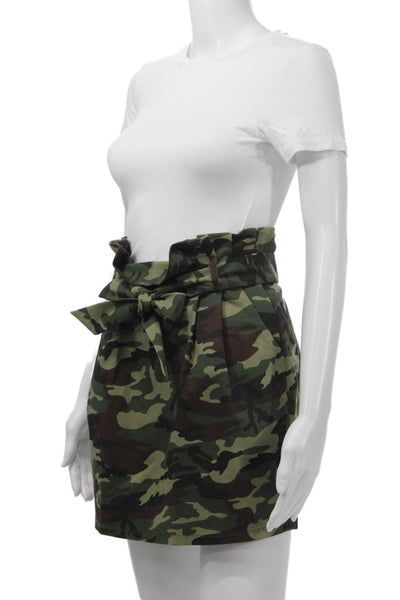 Lovers + Friends Women Mini Straight Skirt Green Camo Cotton Blend Size S