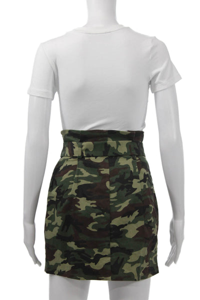Lovers + Friends Women Mini Straight Skirt Green Camo Cotton Blend Size S