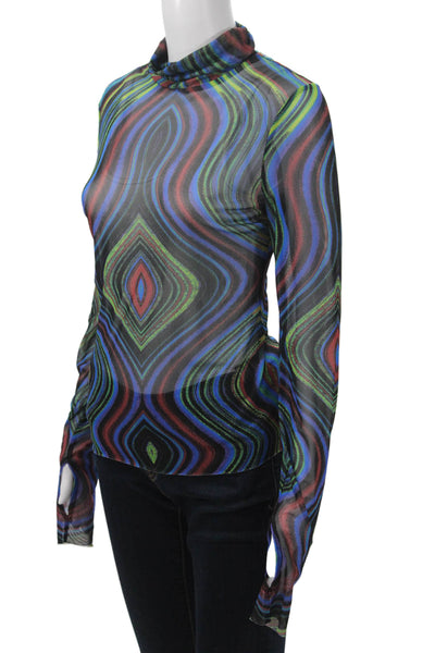 AFRM Womens Black Geometric Mock Neck Long Sleeve Top Size L