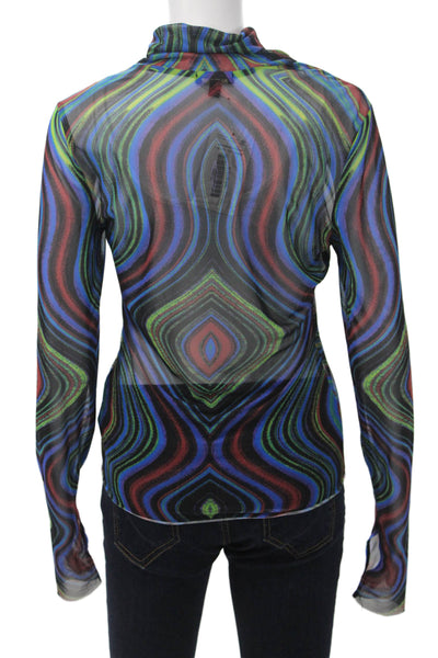 AFRM Womens Black Geometric Mock Neck Long Sleeve Top Size L