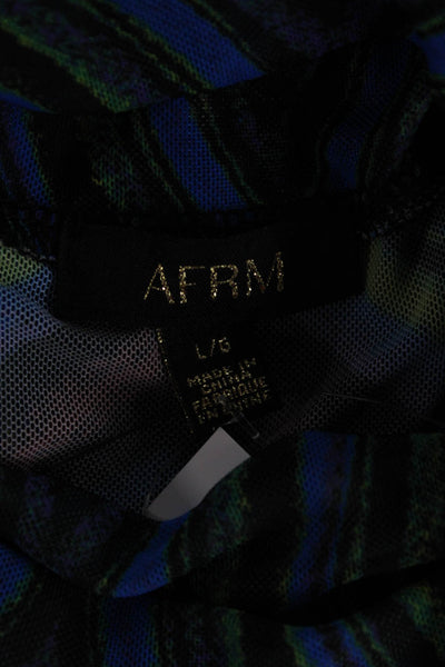 AFRM Womens Black Geometric Mock Neck Long Sleeve Top Size L