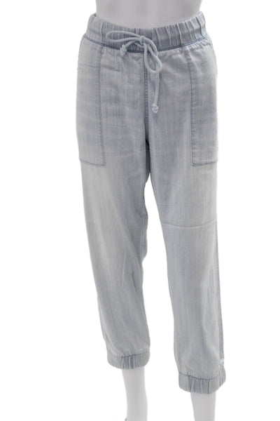 Bella Dahl Womens Cropped Jogger Pants Light Blue Drawstring Size L