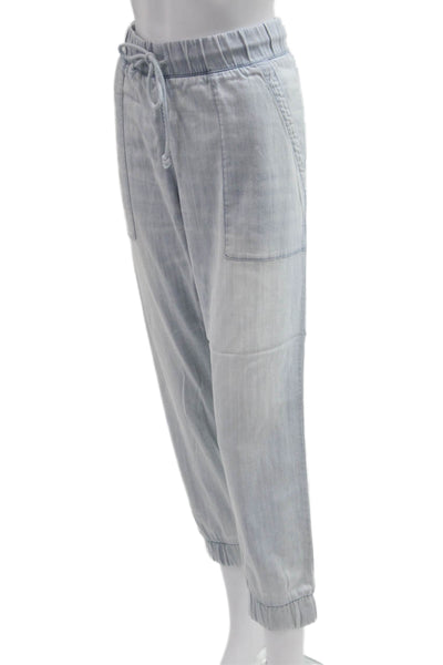 Bella Dahl Womens Cropped Jogger Pants Light Blue Drawstring Size L
