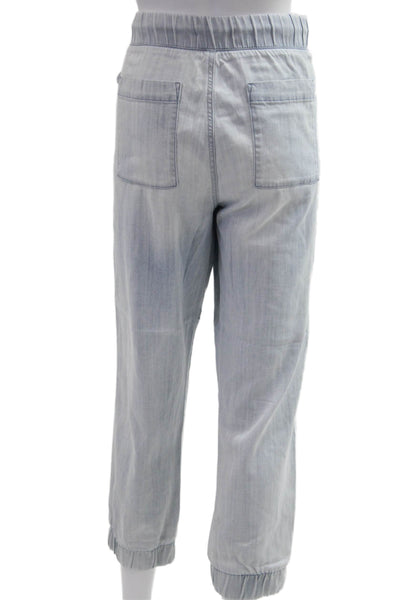 Bella Dahl Womens Cropped Jogger Pants Light Blue Drawstring Size L
