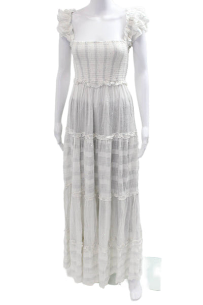 PQ Womens Maxi Sundress White Striped Viscose Square Neck Boho Size XS