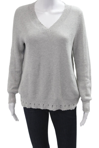Caryn Vallone Women Pullover Sweater V-Neck Gray Cotton Long Sleeve Size XS