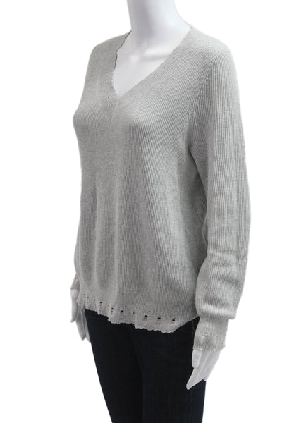 Caryn Vallone Women Pullover Sweater V-Neck Gray Cotton Long Sleeve Size XS