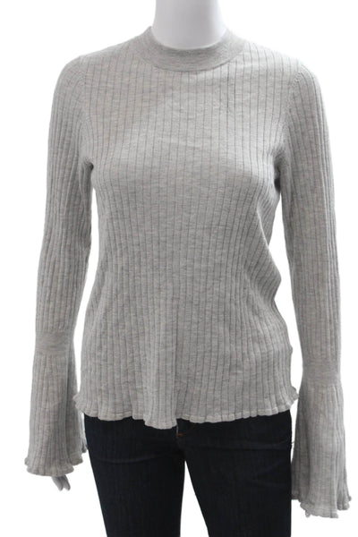 Paige Women Striped Mock Neck Pullover Sweater Gray Long Sleeve Size S