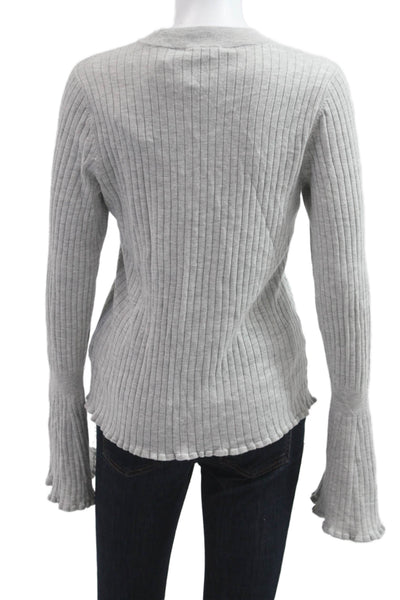 Paige Women Striped Mock Neck Pullover Sweater Gray Long Sleeve Size S