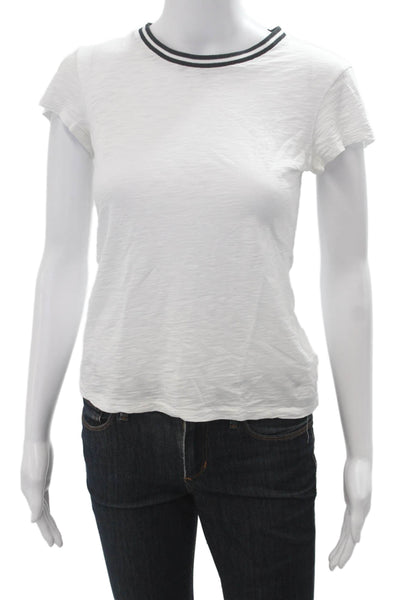 Goldie Womens White Ringer T-Shirt Pima Cotton Short Sleeve Size XS