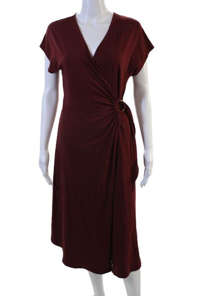 Joie Womens Wrap Dress Red V-Neck Knee Length Short Sleeve Size XS