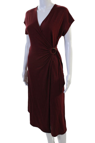 Joie Womens Wrap Dress Red V-Neck Knee Length Short Sleeve Size XS
