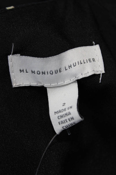 ML Monique Lhuillier Women ALine Black Silk Floral Longsleeve Knee Dress Size 2