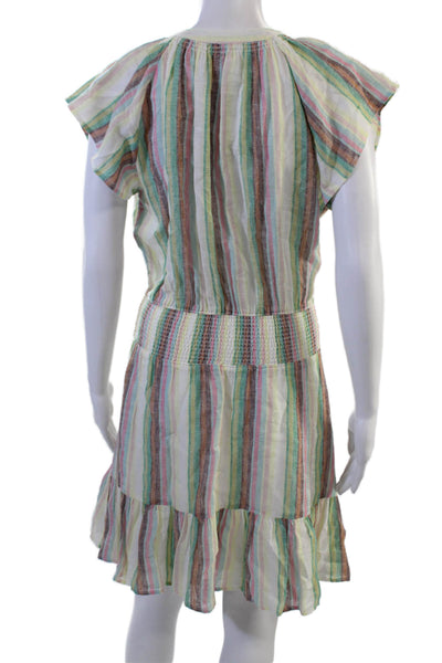 Rails Womens Striped Petite Shirt Dress Brown V Neck Short Sleeve Linen Size XS