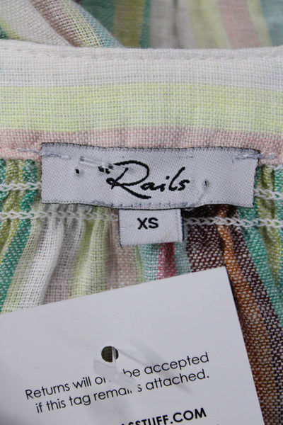 Rails Womens Striped Petite Shirt Dress Brown V Neck Short Sleeve Linen Size XS