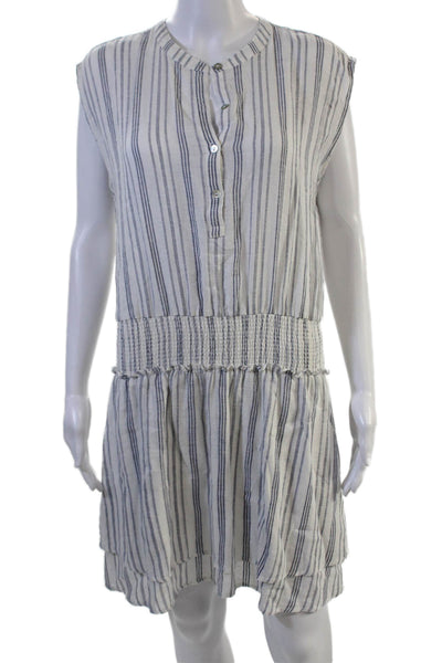 Rails Womens Striped Shirt Dress White Sleeveless Button Linen Rayon Size S