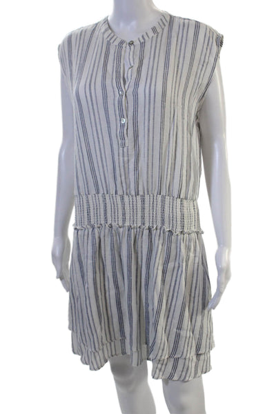 Rails Womens Striped Shirt Dress White Sleeveless Button Linen Rayon Size S
