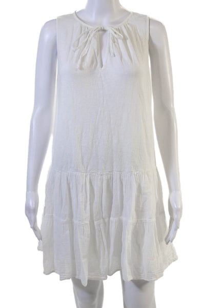 Velvet Womens Shift Tank Dress White Cotton Sleeveless Drawstring Short Size M