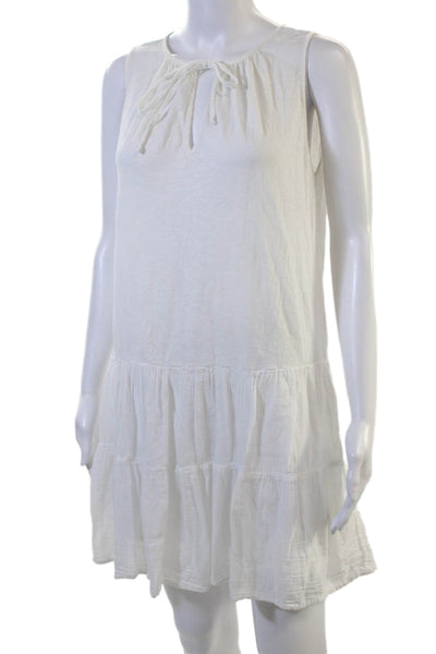 Velvet Womens Shift Tank Dress White Cotton Sleeveless Drawstring Short Size M