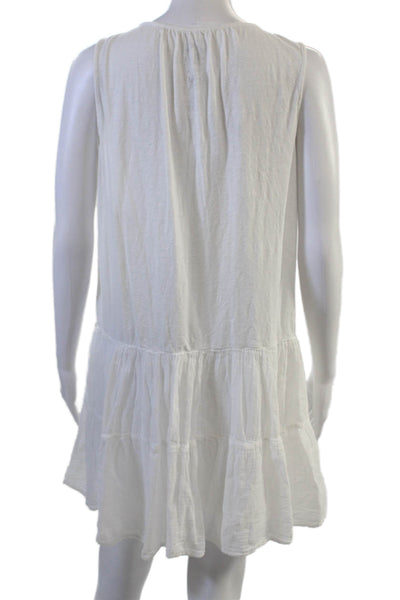 Velvet Womens Shift Tank Dress White Cotton Sleeveless Drawstring Short Size M