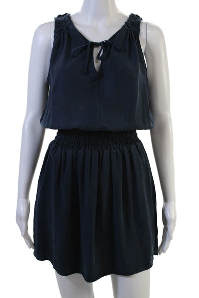 Red Haute Women Blouson Dress Dark Blue Sleeveless Mid Calf Size S