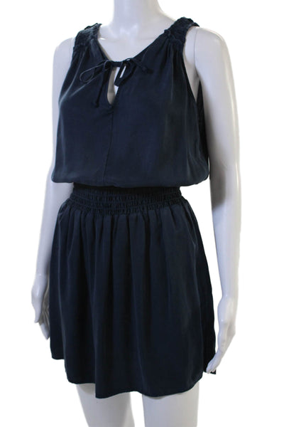 Red Haute Women Blouson Dress Dark Blue Sleeveless Mid Calf Size S