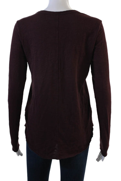 Bobi Womens Basic Button Up Brown Cotton Round Neck Long Sleeve Top Size M