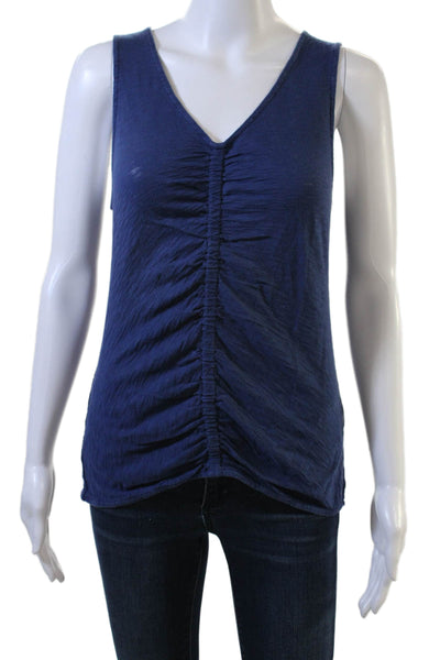 Goldie Womens Basic Jersey V Neck Sleeveless Tank Dark Blue Pima Cotton Size M