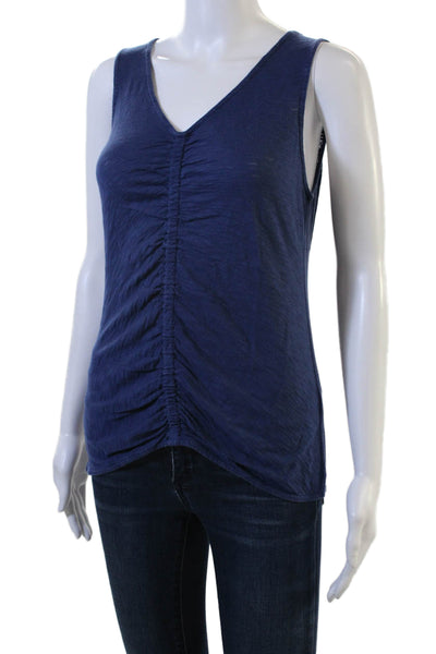 Goldie Womens Basic Jersey V Neck Sleeveless Tank Dark Blue Pima Cotton Size M