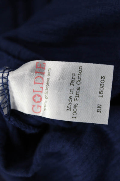 Goldie Womens Basic Jersey V Neck Sleeveless Tank Dark Blue Pima Cotton Size M