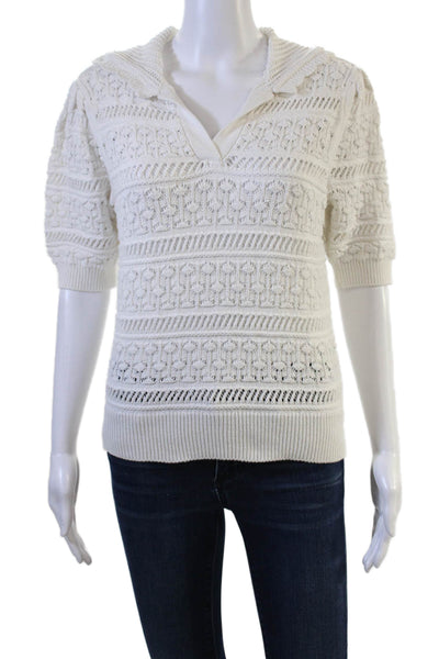 Design History Womens Pullover Sweater V Neck Short Sleeve White Size S