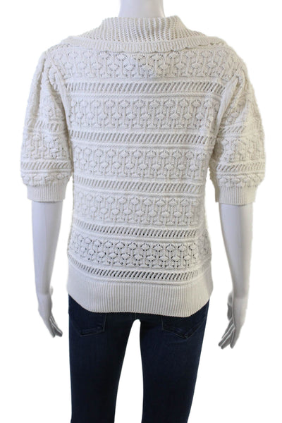 Design History Womens Pullover Sweater V Neck Short Sleeve White Size S