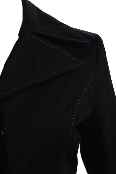 GUESS Women Black Collared Button Overcoat Long Sleeve Classic Size 0