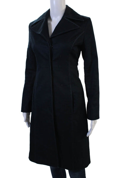 GUESS Women Black Collared Button Overcoat Long Sleeve Classic Size 0