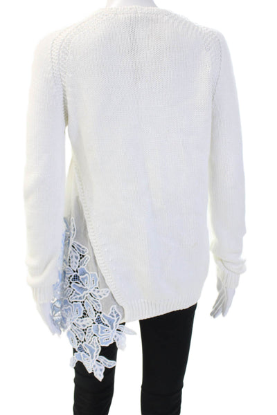 No21 Women Pullover White 100% Cotton Crew Neck Long Sleeve Floral Size S