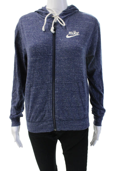 Nike Womens Full Zip Hoodie Dark Blue Drawstring Long Sleeve Size XS
