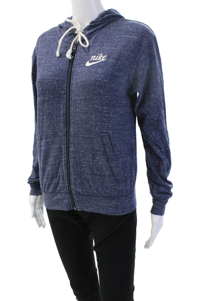 Nike Womens Full Zip Hoodie Dark Blue Drawstring Long Sleeve Size XS