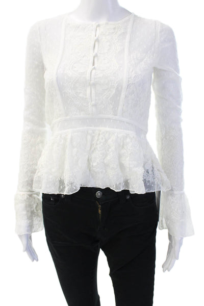 Free People Womens Bohemian Floral Nylon Crew Neck Long Sleeve Blouse Size XS