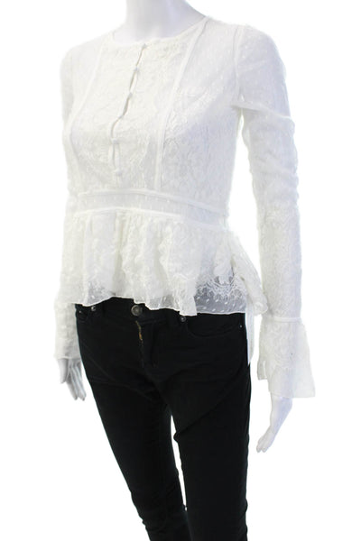 Free People Womens Bohemian Floral Nylon Crew Neck Long Sleeve Blouse Size XS