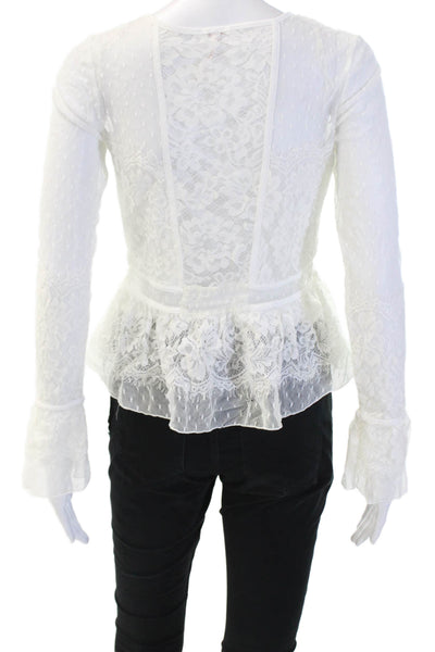 Free People Womens Bohemian Floral Nylon Crew Neck Long Sleeve Blouse Size XS