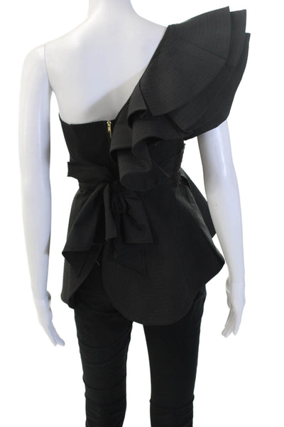 Luxe by Style Keepers Womens Designer Black Short Sleeve Blouse Size XS